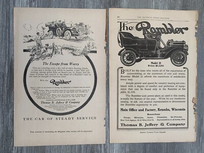 1907/09 THOMAS B JEFFERY 6.5x9.5 Automotive Print Ad VG/VG+ Escape Worry Rambler