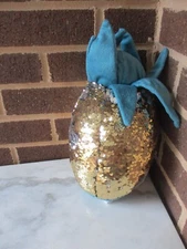 Pineapple Shaped Pillow Plush 14"Tall Fun Gold Silver Flip Sequins Mermaid Brand