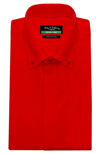 Men's Red Button Down Polo Kent Collar Hidden Placket Tailor Fit Formal Shirt - 第 1/11 張圖片