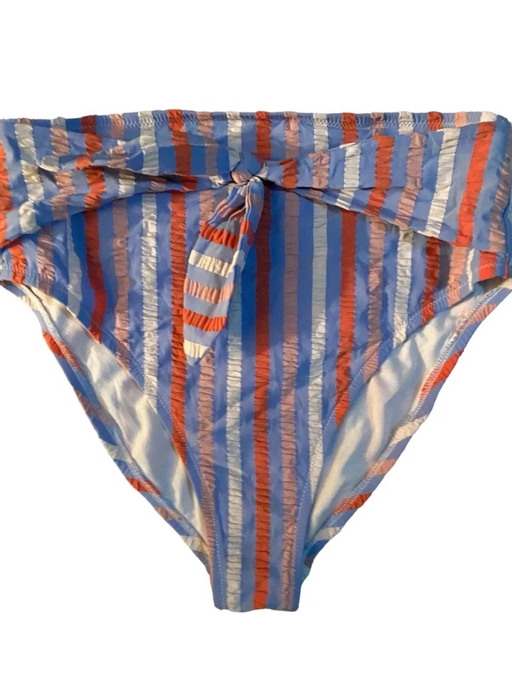 Traje de baño Jessica Simpson Seersucker bikini a rayas azul blanco rosa cintura alta con corbata Foto 4 de 4