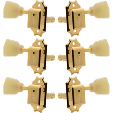 Kluson Tuners, Deluxe Series, 3 per side, pearloid keystone, Gold, Package of 6