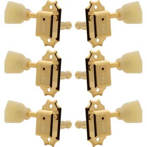Tuners, Kluson, 3 per side, with pearloid keystone, Color: Gold, Package of 6