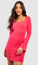 Boohoo - Hot Pink Square Neck Bodycon Dress - Size 10