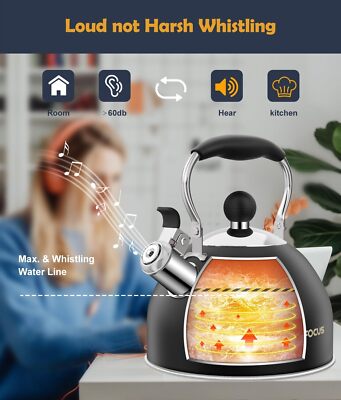 Tea Kettle 2 Quart Stainless Steel Whistling Tea Kettle Stovetop Whistling Te...