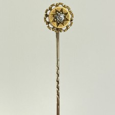 Antique Yellow Precious Metal 3mm Diamond Set Stick Pin 5.7cm