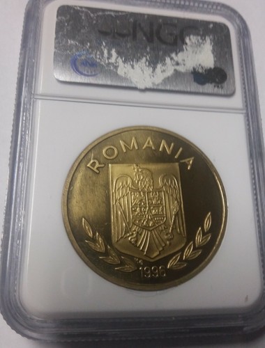 Rare 1996 Romania Brass 100 L Piedfort Pattern Olympic Shooting NGC PF 66 - Picture 2 of 2