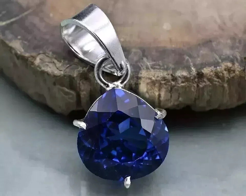 26 Ct Natural Blue Sapphire Certified Pear Cut 925 Solid Silver Pendant G