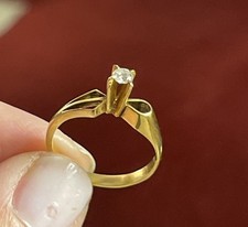 Vintage 70s 14k Solid Yellow Gold  Genuine Natural Diamond Engagement Ring Sz 6