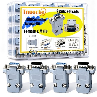 Tnuocke 18Pack DB9 Connector Adapter Kit, 9 Pin D-SUB Male/Female Solder grey