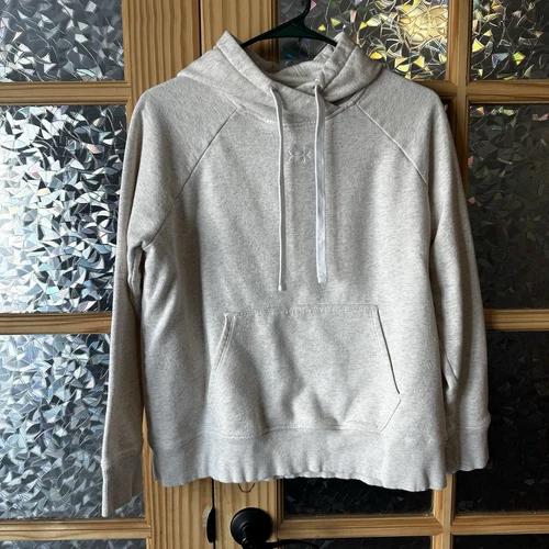 OFF WHITE Under Armour Felpa con Cappuccio Donna Media Bianca Panna Cappuccio Sciolto Manica Lunga