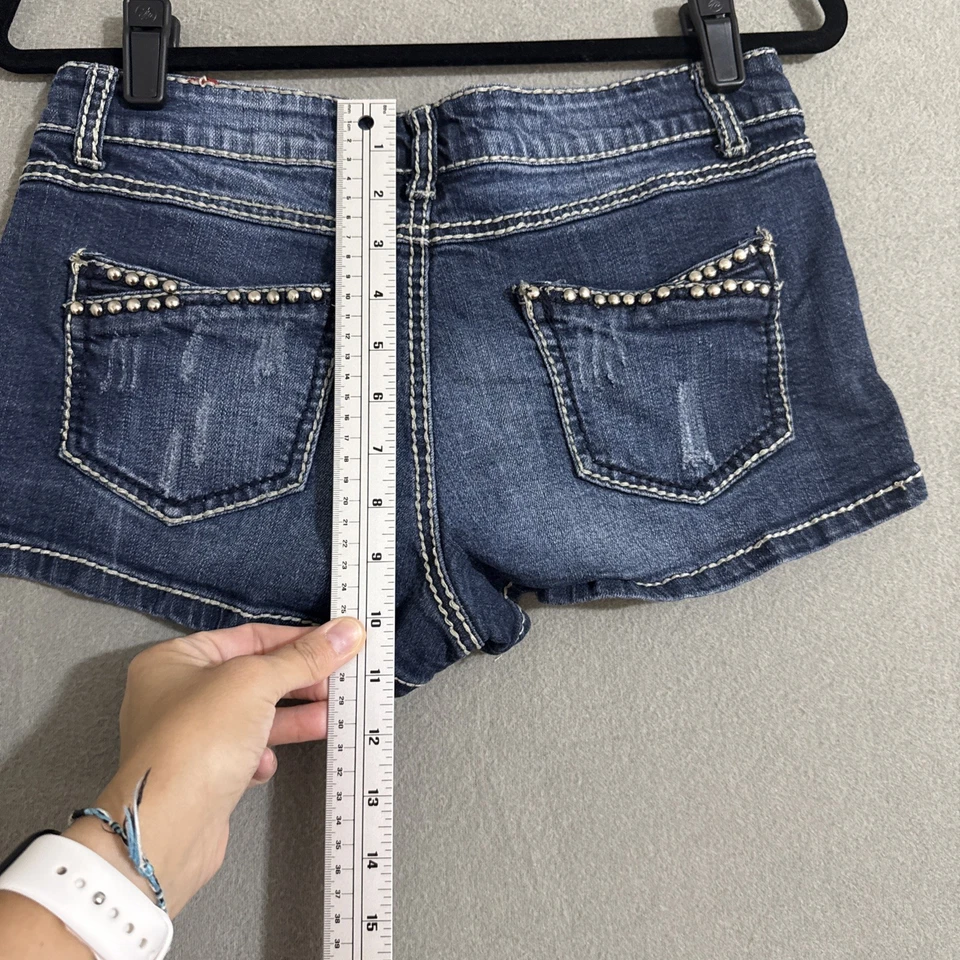 Y2K Pantalones Cortos de Jean Azul Tiro Bajo Envejecido Grunge Bling Rue 21 Aeropostale Lote X 3 Foto 4 de 4