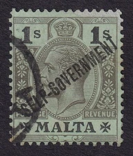 MALTA 1922 KGV Self-Government 1/- Black/Emerald SG 110 Used (CV £30)