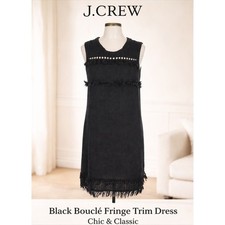 J.Crew Black Bouclé Fringe Trim Dress Size L Classic Chic Shift