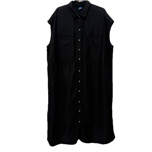 Old Navy Shirt Dress XXL Button Front Sleeveless Black Drawstring Waist Pockets