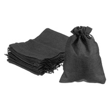 10pcs Small Double Drawstring Bags, 5x7" Burlap Pouch for Jewelry Gift, Black