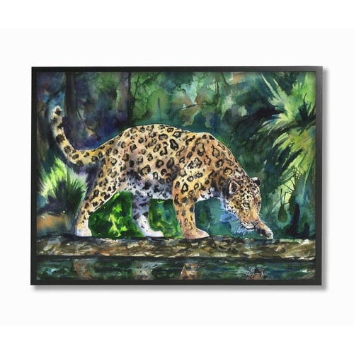 Jaguar Large Cat Animal Green Watercolor Painting