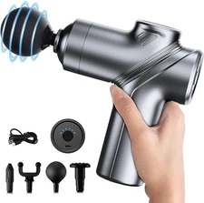 Mini Massage Gun Deep Tissue Muscle Percussion 4 Heads 6 Speeds Pain Relief Grey