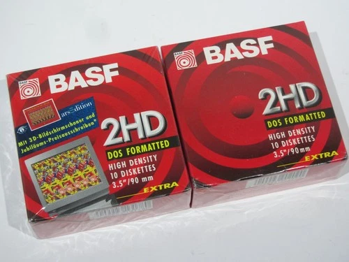 2x Pack vintage 10 Stk. BASF Extra 3,5“ 90mm 2HD Disk Disketten Homecomputer PC