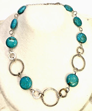 Sterling Silver 925 Round Turquoise Bead Chain Link Necklace 18"