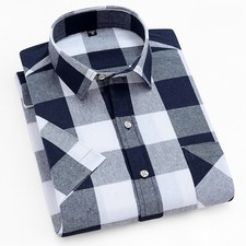 Mens Dress Shirts Short Sleeves Formal Business No Iron Plaids Casual Shirts Top