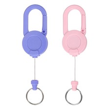 2 Pack Heavy Duty Retractable Keychain with 23.6" Steel Cord Purple/Pink 