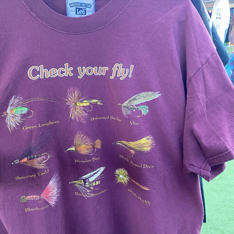 Camiseta deportiva Lee vintage pesca con mosca revisa tu mosca para hombre XL granate Foto 2 de 4