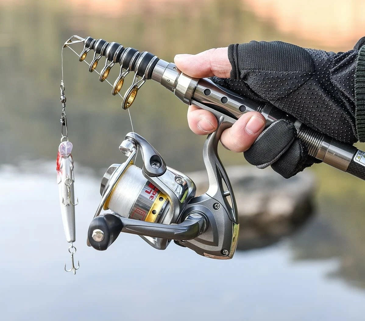 Telescopic Fishing Rod and Reel Combo Full Kit Carbon Fiber Rod Pole W/Line&Bag