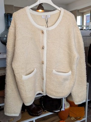 Cardigan Damen Strickjacke Bouclé Créme Beige Goldknöpfe Viskose - EFFENY