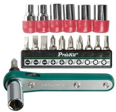 Pro'sKit 16 Pcs Offset Ratchet & Socket Driver Set (Metric Size)
