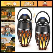 2 Pack Outdoor Bluetooth Speakers - Wireless LED Flame Lanterns, IPX5 Waterproof
