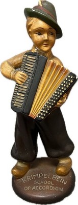 Accordion Player Statue approx 10  Tall Krimpbein School Of Accordion AS IS