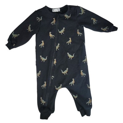 Miles the Label Dinosaur TRex Sleeper Black 6M Long Sleeve Zipper Organic Cotton