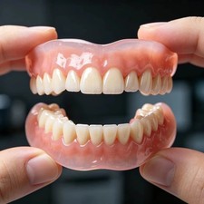 Moldable Silicone Dentures Upper Lower False Teeth Set Instant Smile Toothbrush