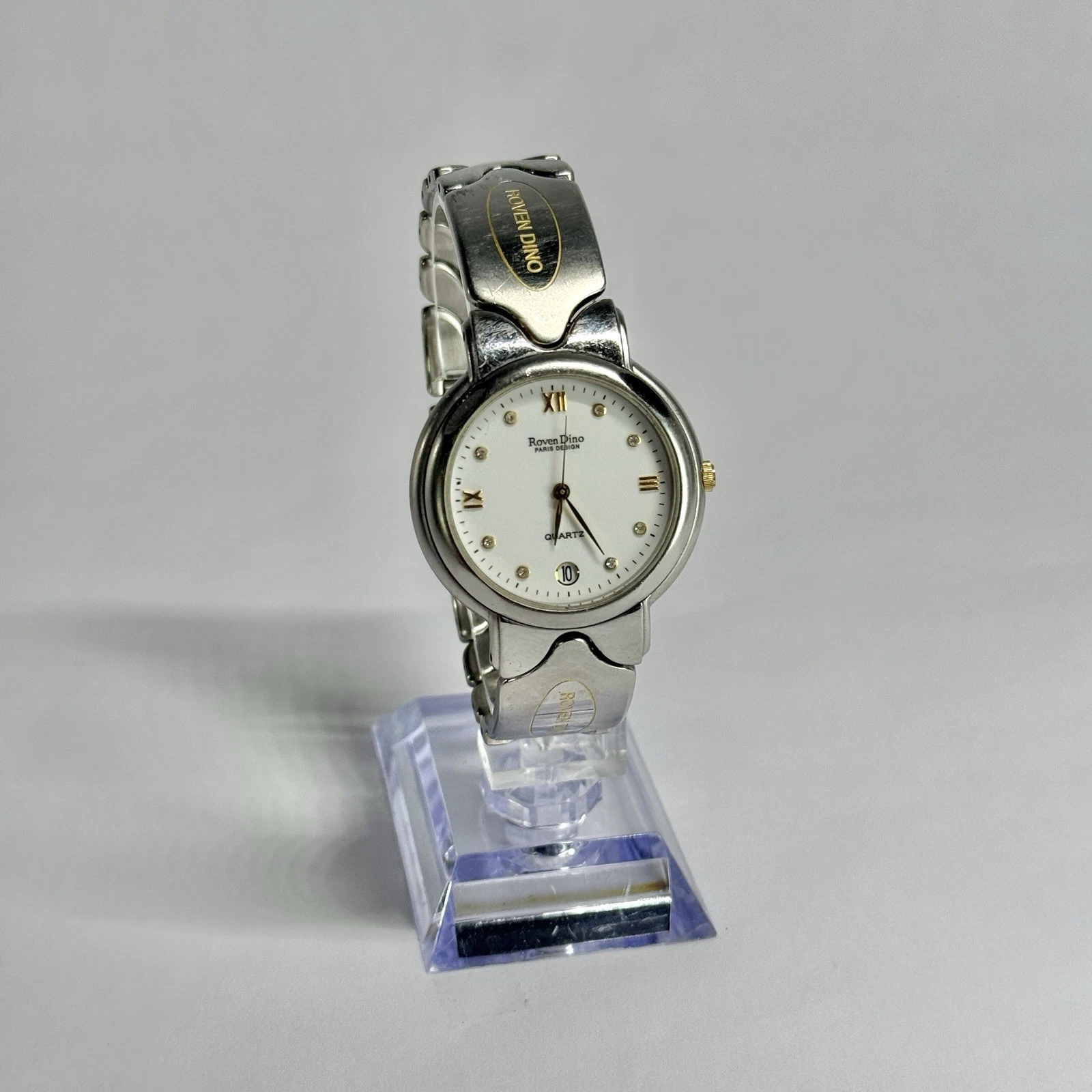 ROVEN DINO 2937G Analog Quartz Silver Tone Women Vintage Watch W690 *WORKING