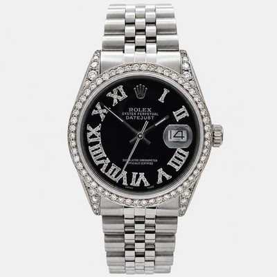 Rolex Datejust Steel Custom Black Dial Automatic Mens Watch 16014