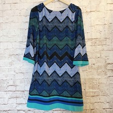 Eliza J Womens Mod Chevron Shift Dress Size 8 Blue Black Multicolor