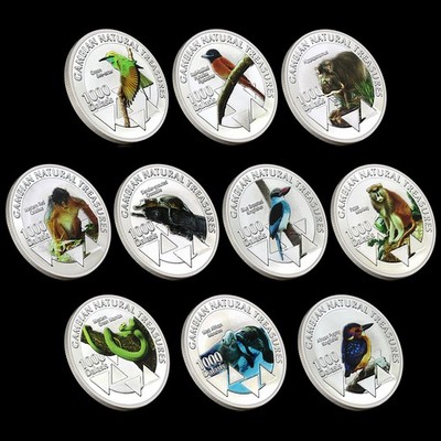 Gambia Natural Treasures 2015 Colorized Coin Set 10pc Tiere Vögel 1000 Dalasis