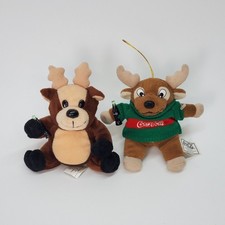Lot of 2 Coca-Cola Collectible Brand 6" Reindeer Bean Bag Plush