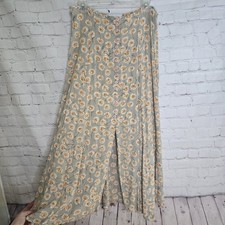 90's soft grunge bloom floral half button front slit maxi Skirt Cottagecore
