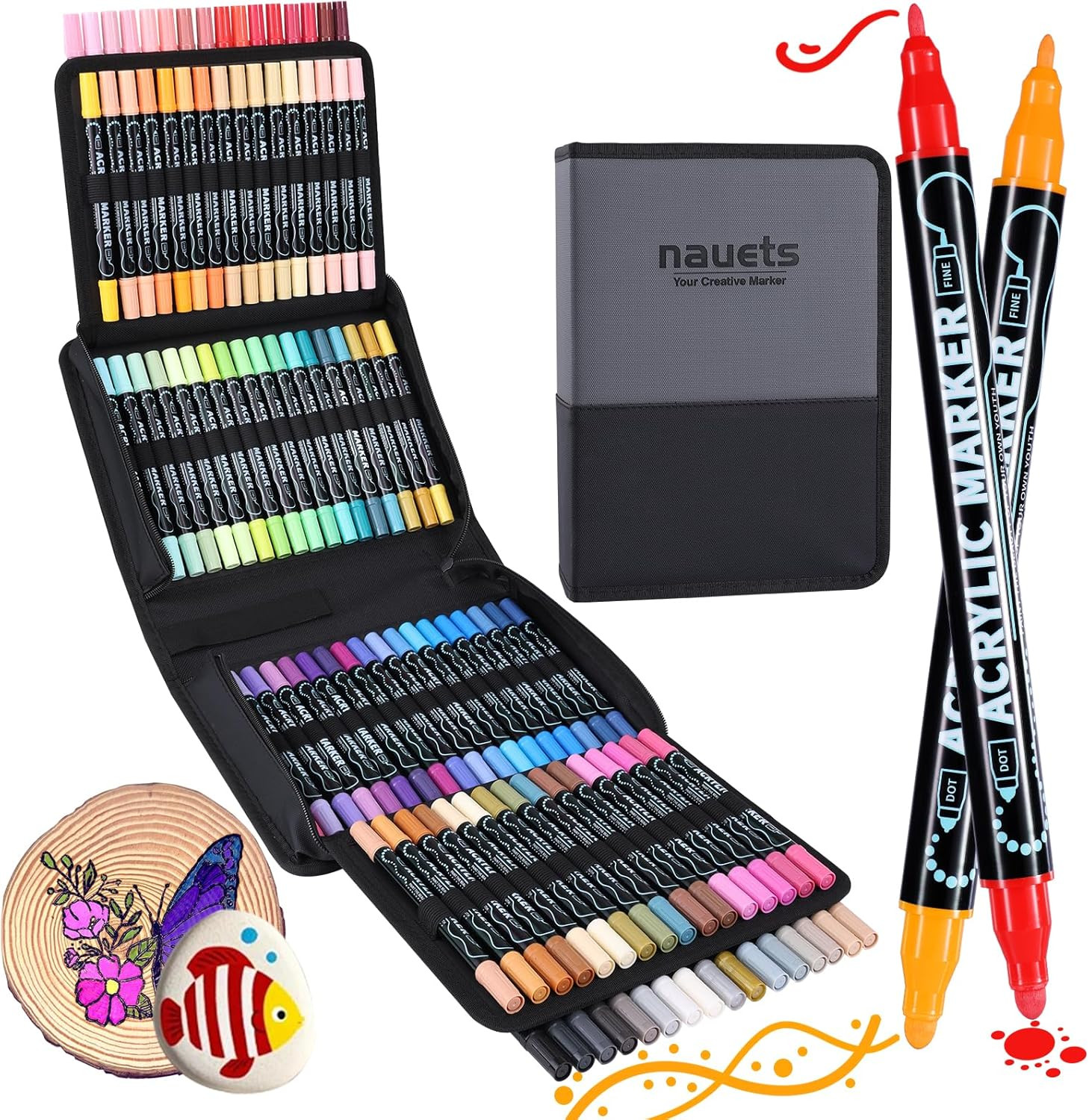60 Colors Waterproof Dual Tip Acrylic Paint Markers, Premium