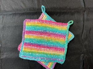 Crochet Pot Holders Homemade - Double Thickness-Rainbow