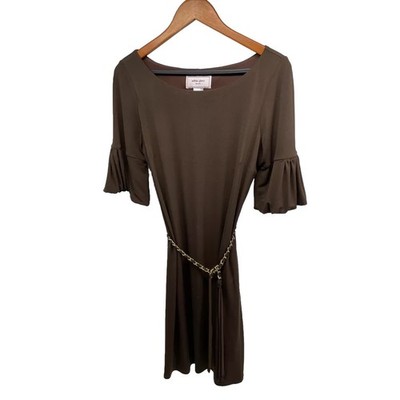 Willow Glenn Dress Women's 10 Chocolate Brown Gathered Sleeve Career Office