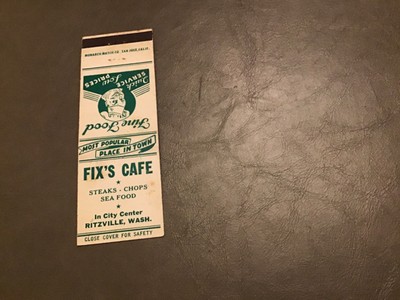 Vintage Fix s Cafe Ritzville, Washington Matchbook Cover