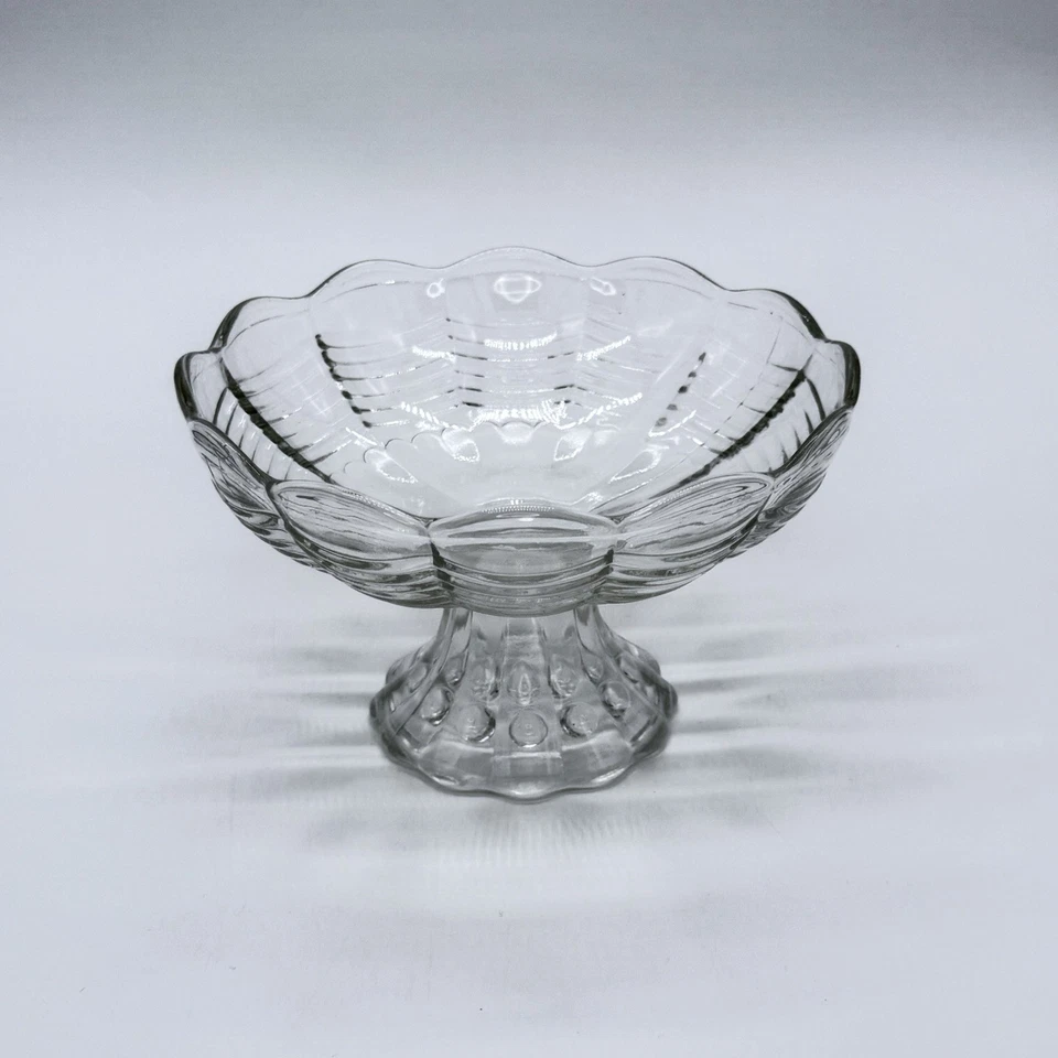 Antiguo pedestal de vidrio soplado prensado EAPG compota patrón de amapola plato de caramelo Foto 2 de 4