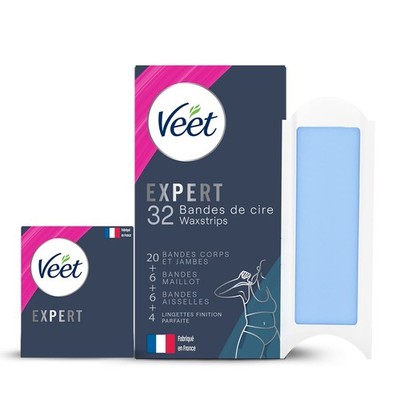 Veet Expert Kaltwachsstreifen Set Beine Achseln Bikini empfindliche Haut 32 Stk