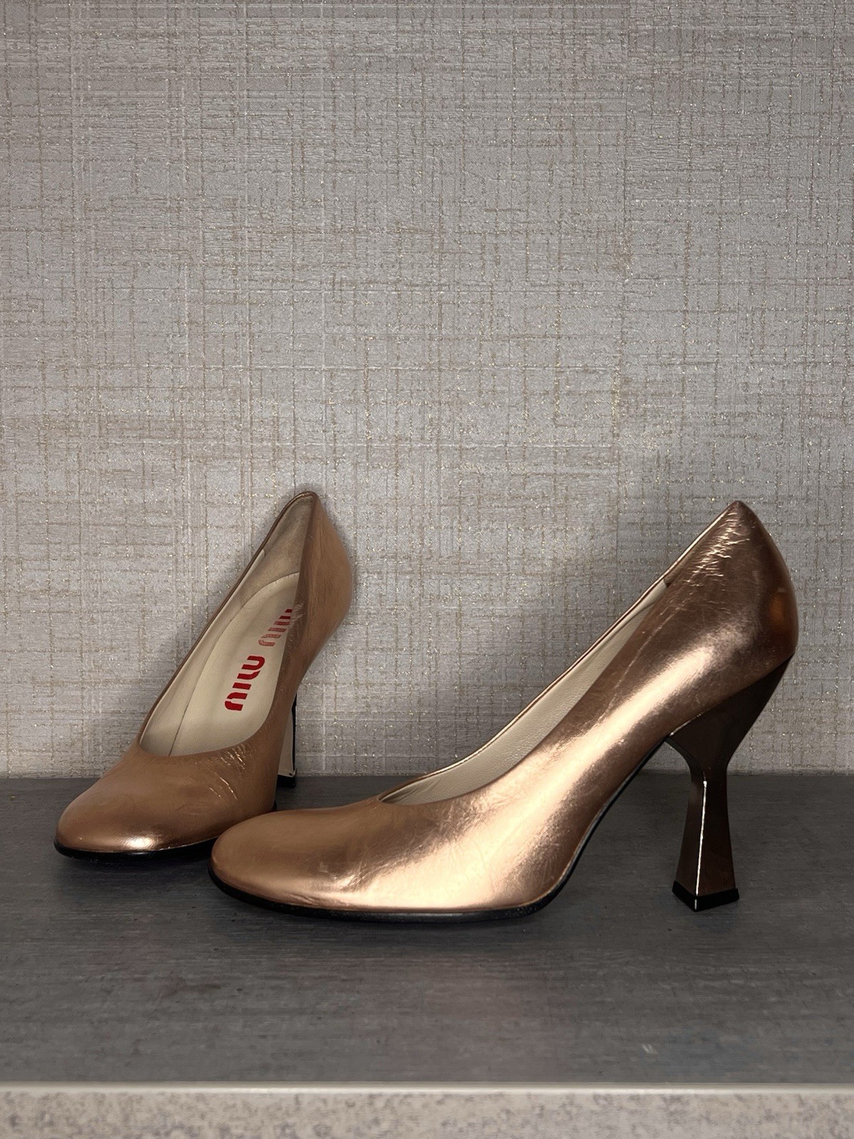 Rare 1998 Miu Miu Runway Bronze Leather Heels Size 38.5 - Unique