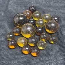 Vintage Amber Clearie Marbles Lot of 21 Some Glow Cadmium Orange Conditions Vary