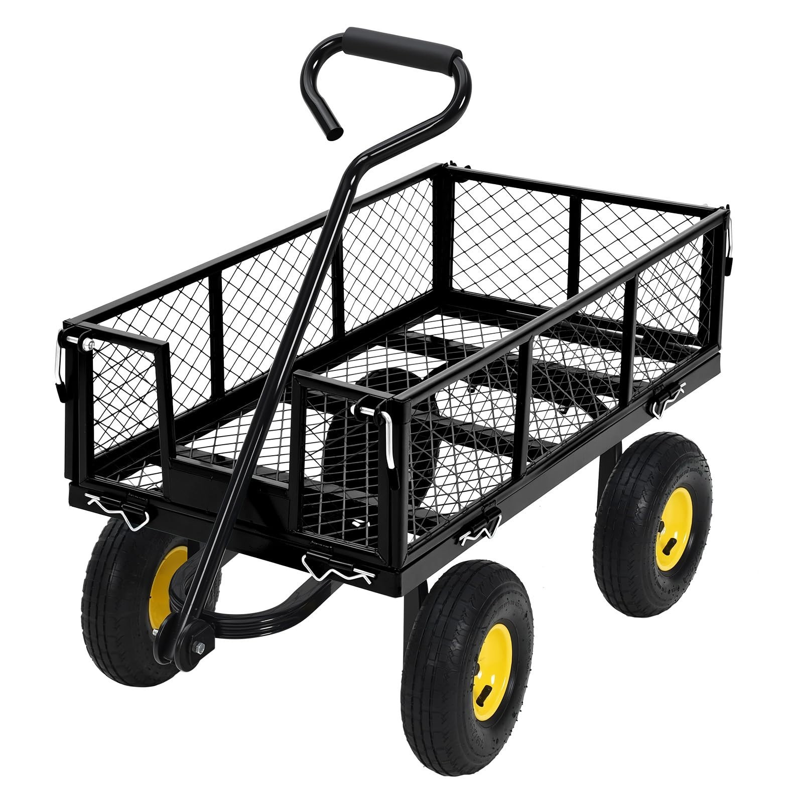 550 Lbs Steel Garden Cart, Utility Wagon with 10" Wheels, Removable Mesh Sides
