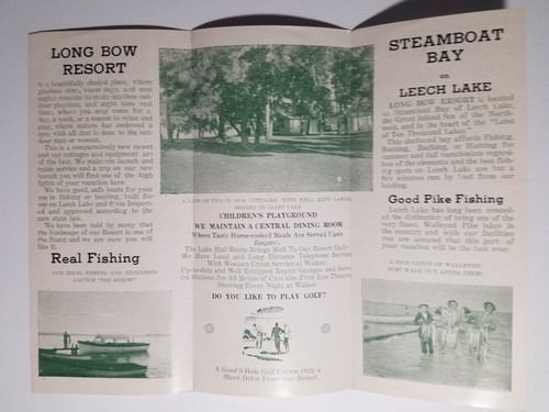 Walker, Minnesota, Nelson’s Long Bow Resort sul lago Leech, brochure vintage - Foto 3 di 3