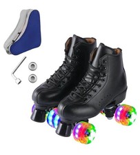 Roller Skates for Men and Women, Black Derby Roller Skates 4 Shiny Wheel 6,5